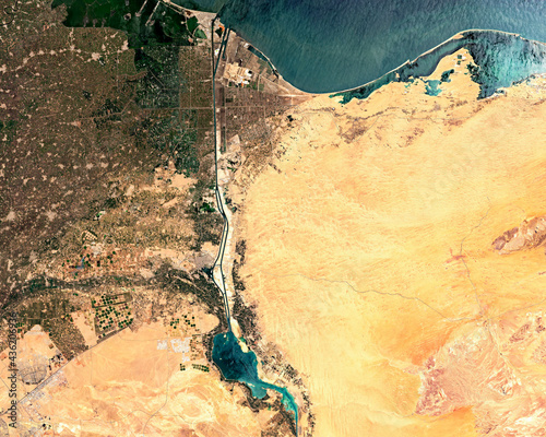 Leinwand Poster Satellite image of northern part of Suez Canal in Egypt