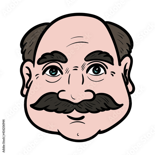 man with mustache and bald head. avatar, comic, isolated.