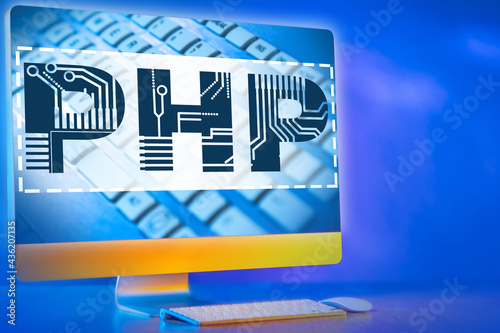PHP logo on the monitor scr...