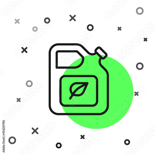 Black line Bio fuel canister icon isolated on white background. Eco bio and barrel. Green environment and recycle. Vector