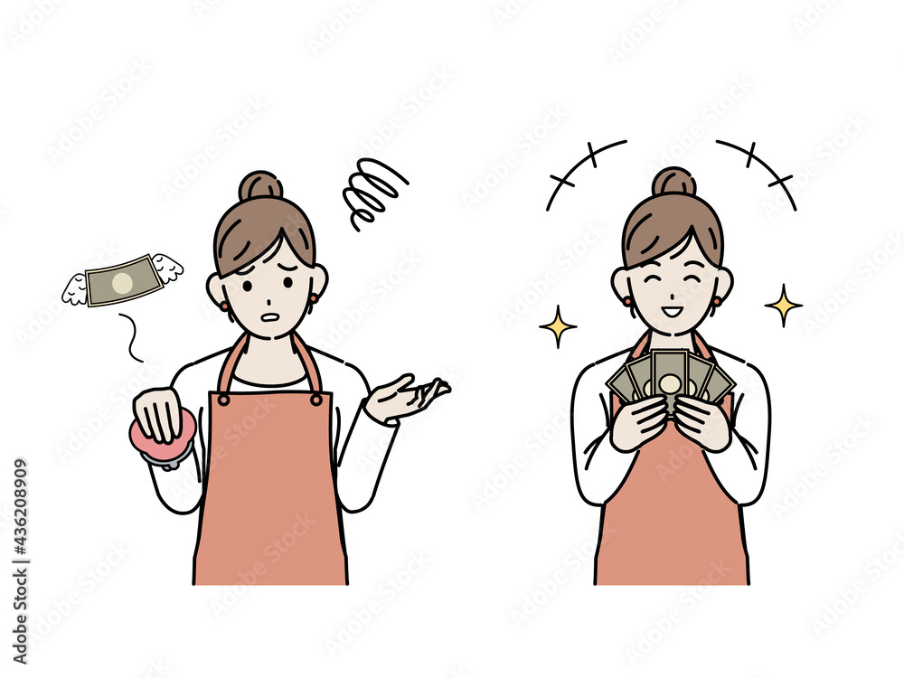 財布とお金を持つ主婦 女性 稼ぐ 金欠 イラスト素材 Stock Vector Adobe Stock