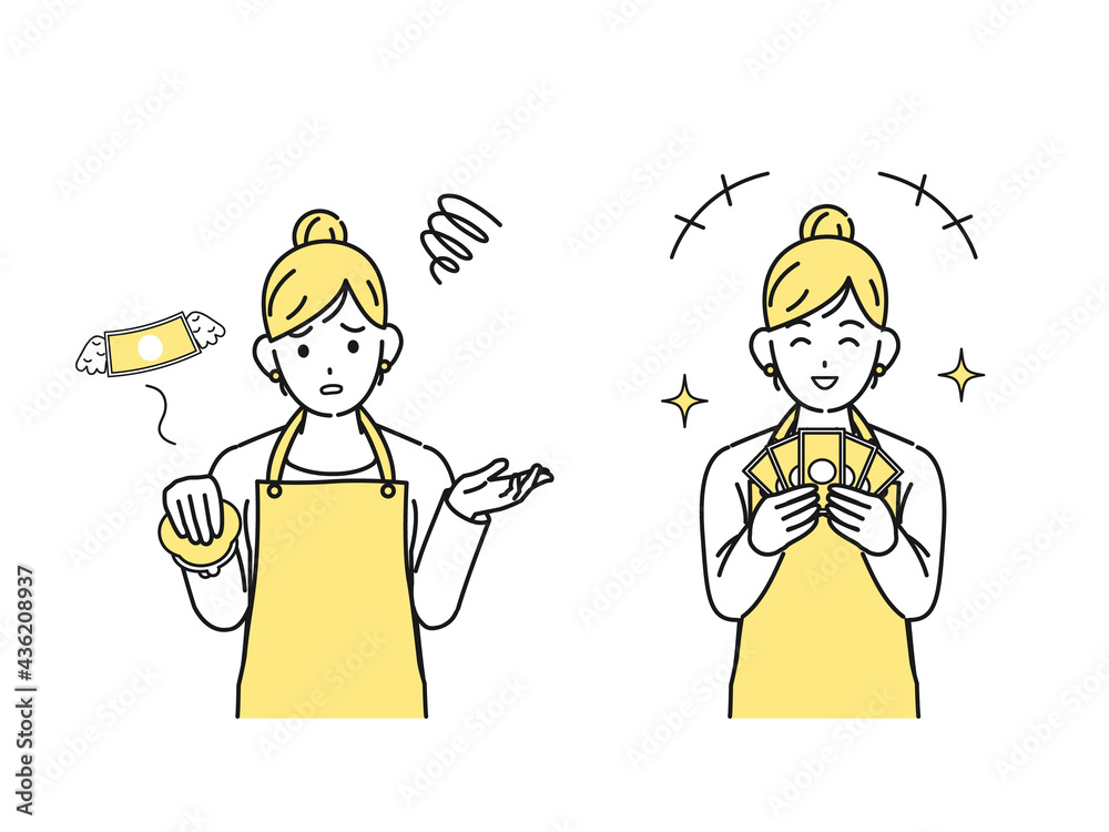財布とお金を持つ主婦 女性 稼ぐ 金欠 イラスト素材 Stock Vector Adobe Stock