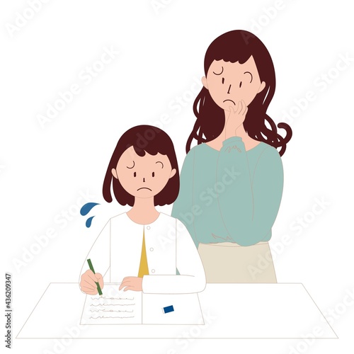 勉強で悩む女の子と困る母親
