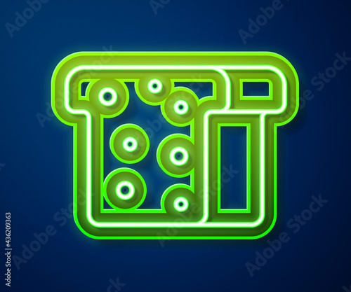 Glowing neon line Bread toast for sandwich piece of roasted crouton icon isolated on blue background. Lunch, dinner, breakfast snack. Vector
