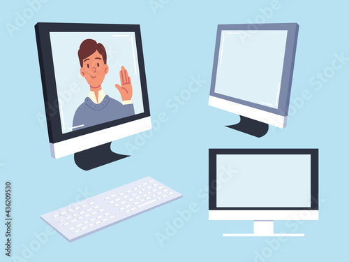 man on screen computer set