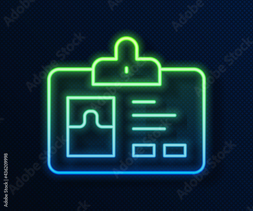 Glowing neon line Identification badge icon isolated on blue background. It can be used for presentation, identity of the company, advertising. Vector
