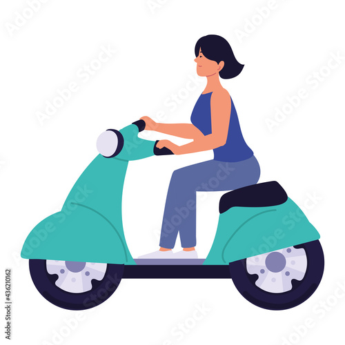 woman rides a scooter