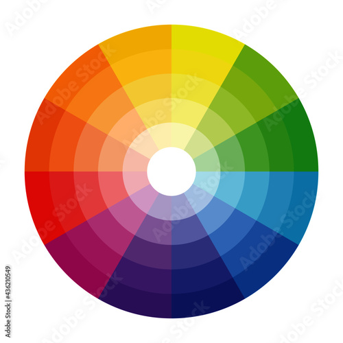 Color wheel circle isolated on white background with color shades. Vector illustration
