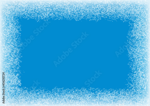Ice frame on blue background. Frozen window. Window frozen glass ice. Vector illustration eps10.