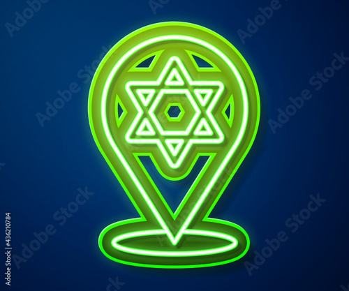 Glowing neon line Star of David icon isolated on blue background. Jewish religion symbol. Symbol of Israel. Vector