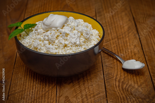 cottage cheese on a wooden table