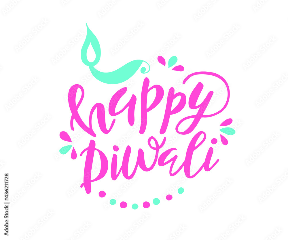 Happy Diwali handwritten text. India festival of lights celebrate card template. Hand lettering, modern brush calligraphy for holiday greetings. Vector illustration