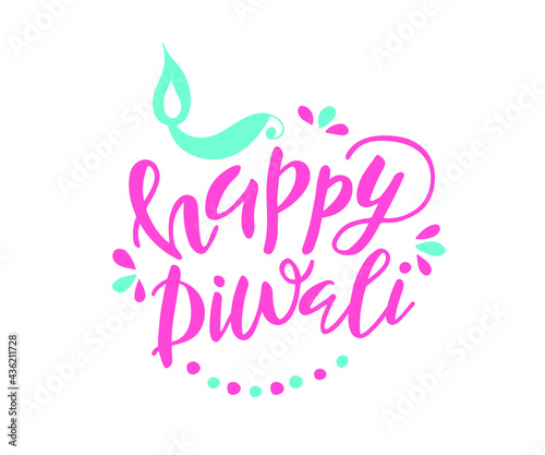 Happy Diwali handwritten text. India festival of lights celebrate card template. Hand lettering  modern brush calligraphy for holiday greetings. Vector illustration