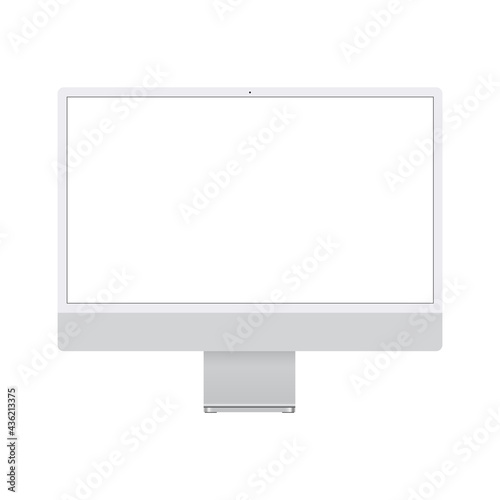 Computer Monitor Silver Mockup with Blank Screen, Isolated on White Background, Front View. Vector Illustration