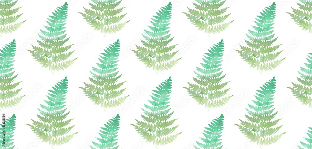 Seamless pattern of watercolor ferns