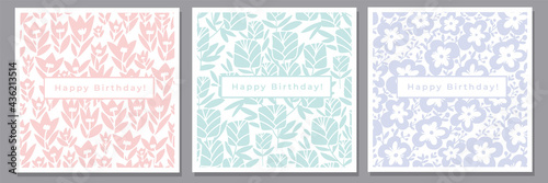 Elegant laconic pastel flowers silhouette pattern set