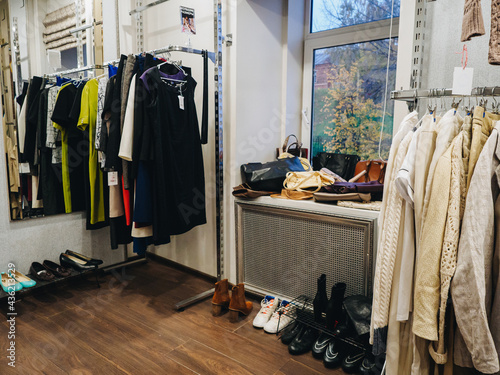 Modern second hand vintage clothing store shop