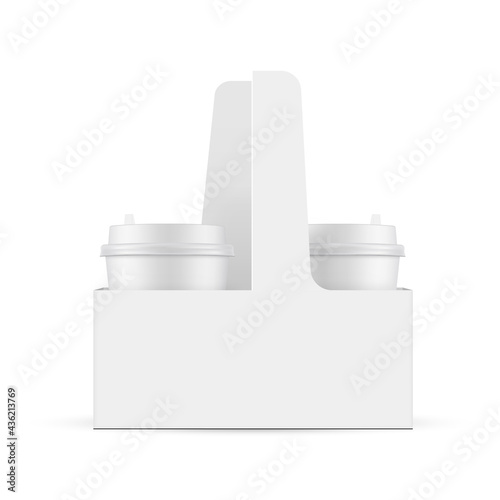 Coffee Cups in Carrier Box, Isolated on White Background. Vector Illustration