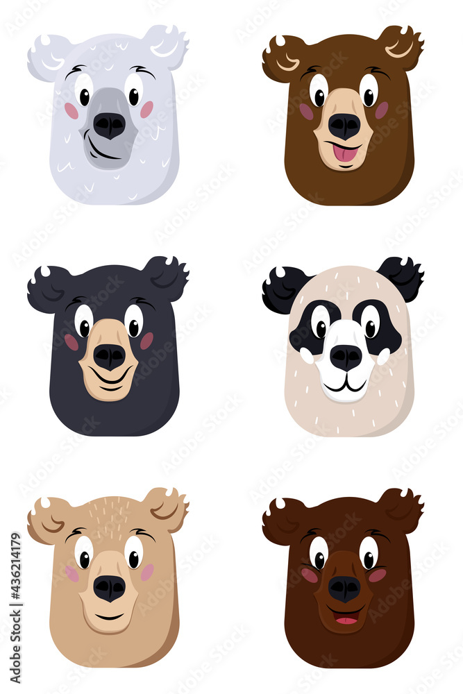 Set of emoticons. Vector illustration for infographics, animation, websites, comics, applications. Cartoon bear stickers emoticons. Character design. Bear face emotions. Set of emoticons. Vector illustration for infographics, animation, websites, comics, applications. Cartoon bear stickers emoticons. Character design. Bear face emotions.