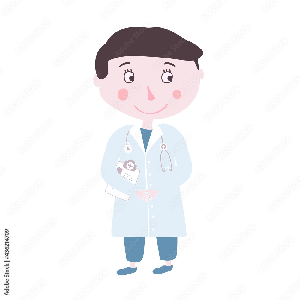 Doctor Vector Illustration. Surgeon, Dentist. For hospital presentation, advertisement, business card, website. Medical clinic booklet. T-shirt design. Kid flash card. Printable games. Profession ABC. Doctor Vector Illustration. Surgeon, Dentist. For hospital presentation, advertisement, business card, website. Medical clinic booklet. T-shirt design. Kid flash card. Printable games. Profession ABC.