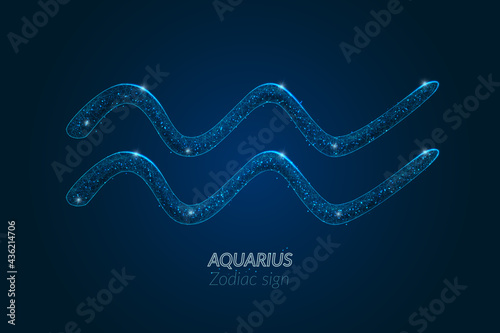 Abstract futuristic image of aquarius zodiac sign. Astrological horoscope characteristic. Polygonal vector illustration looks like stars in the blask night sky in spase. Digital low poly design.