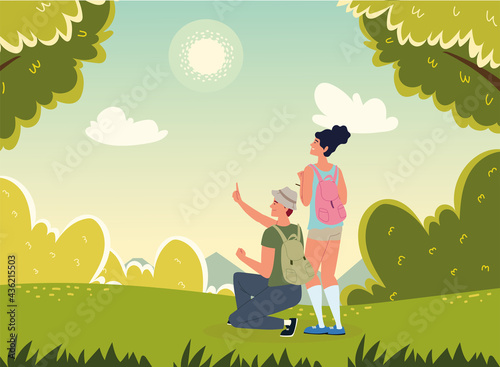 traveler couple in forest