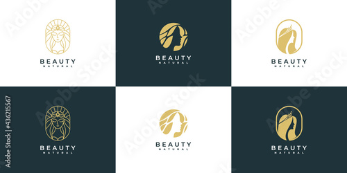 Creative golden beauty salon spa logo set