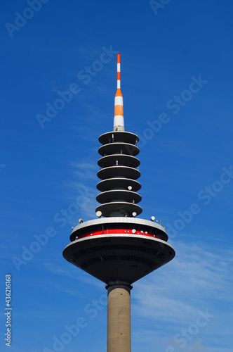 Frankfurt TV tower against a blue sky. photo