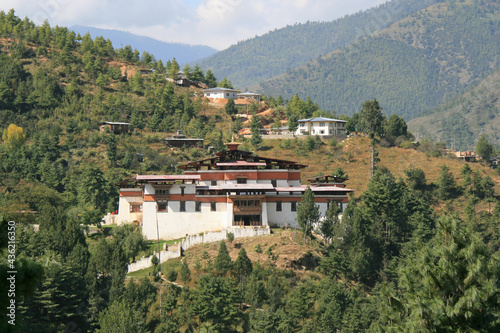 buddhist temple (simtokha dzong) in thimphu (bhutan)