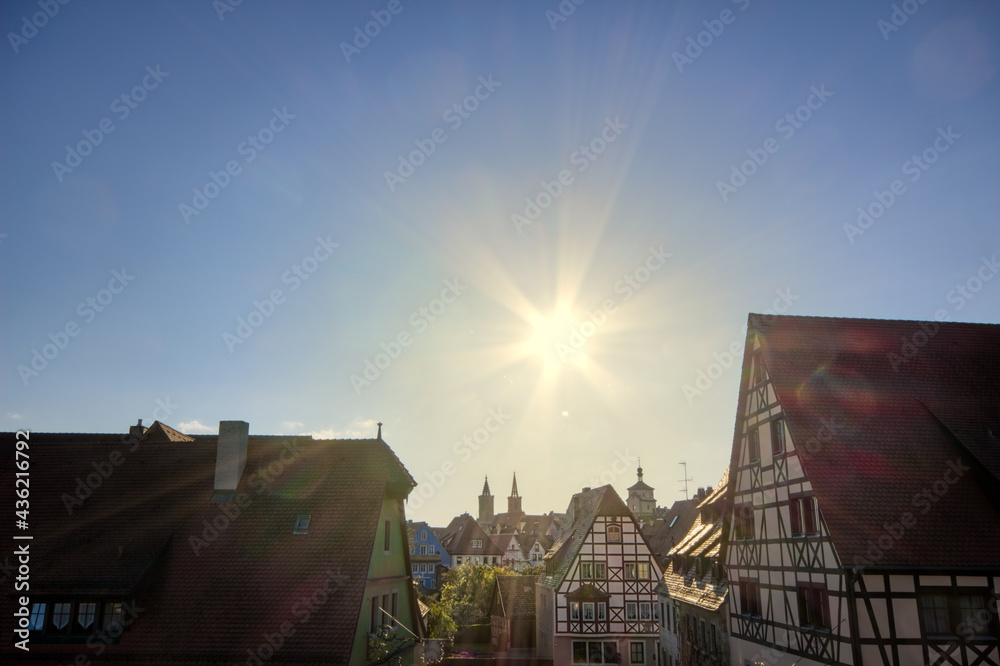 Obraz premium Rothenburg roofs and old werkhaus facades, viewed from the city wall to the historic center of the town