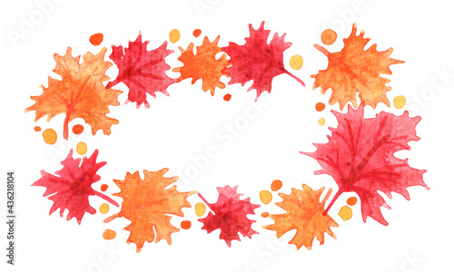 Red and orange color maple leaves frame for decoration on Autumn and Thanksgiving festival.