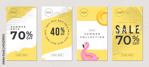 Summer sale flat stories template, for blog and sales, web online shopping banner concept.