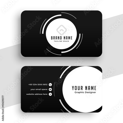black business card with white circles