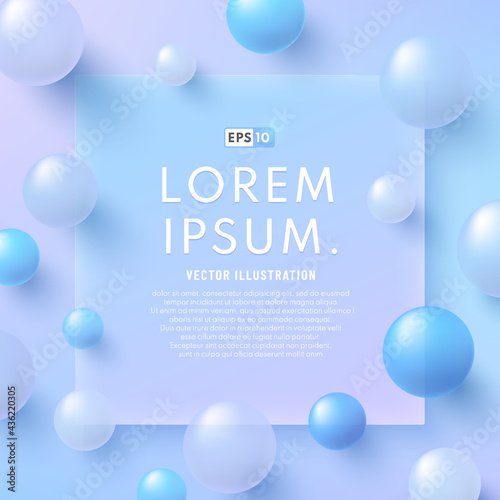 Abstract hologram sphere color on square transparent glass with pastel background. Holographic glass morphism background with space for your text. Vector illustration.