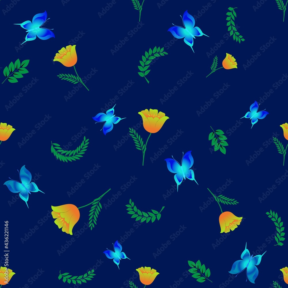Summer romantic pattern with butterflies on blue Summer romantic pattern with butterflies on blue