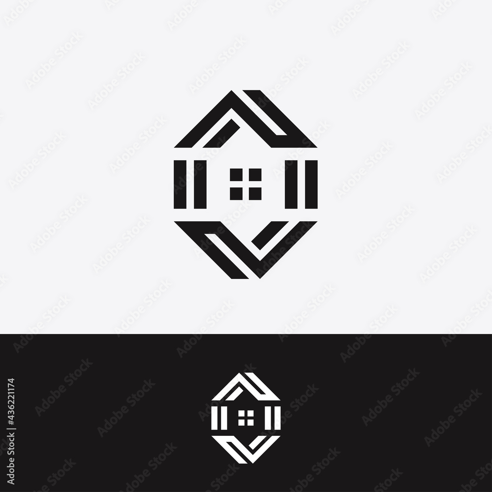 Letter C House Hexagon ambigram vector design illustration