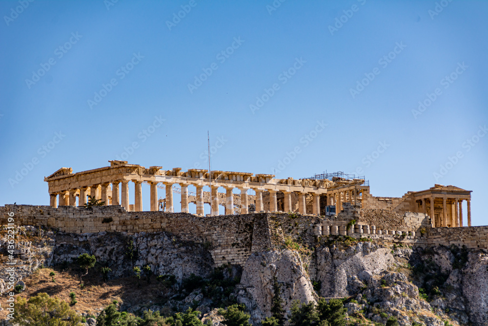 Panorama of the Acropolis with the Pantheon Temple in Athens, Greece. 