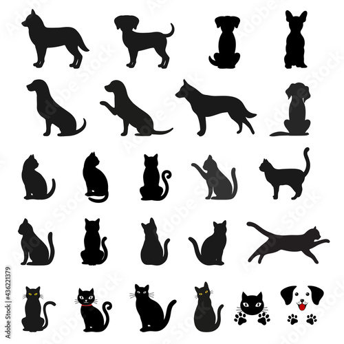 illustration set of silhouettes of dog and cat