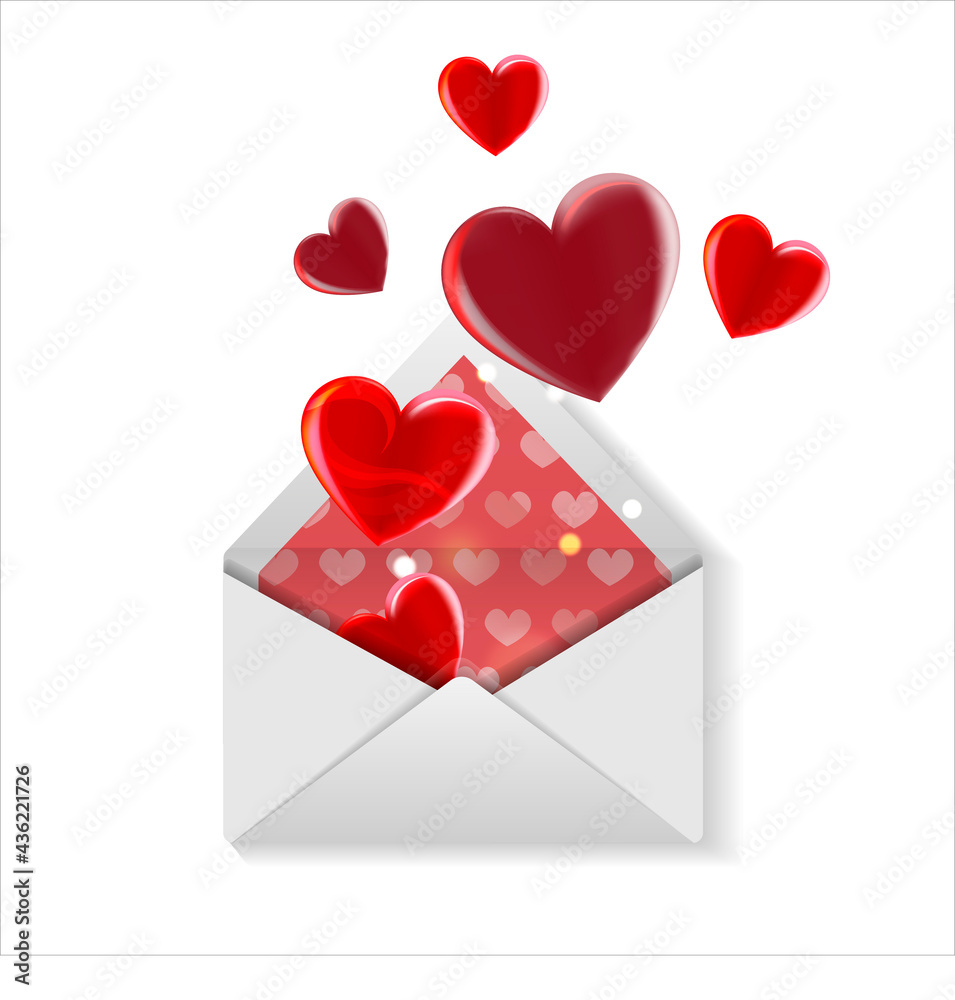 Valentine's Day red heart and envelope. Vector illustration. Isolated.