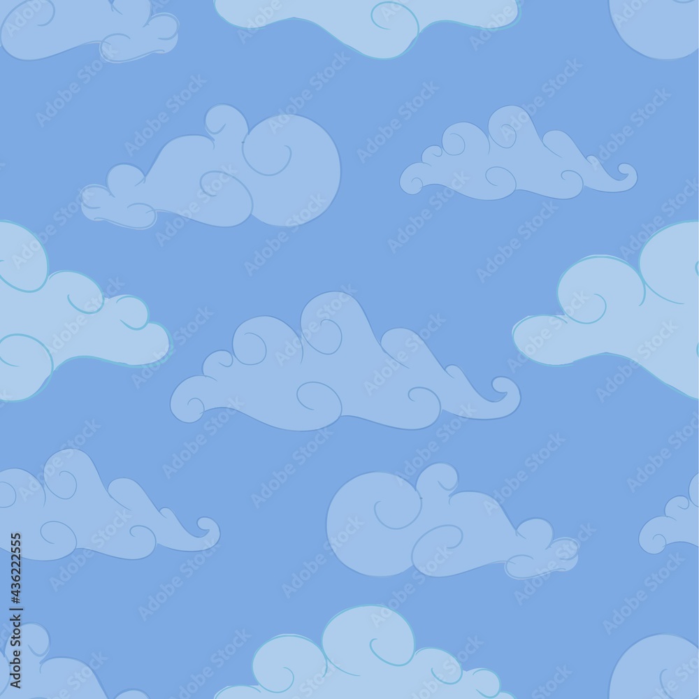 Beautiful seamless pattern. Valentines day card with hand drawn clouds on blue sky background. Vector illustration Beautiful seamless pattern. Valentines day card with hand drawn clouds on blue sky background. Vector illustration