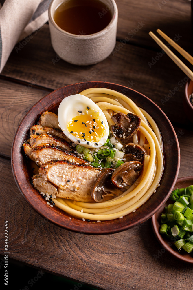 Asian ramen soup with chicken