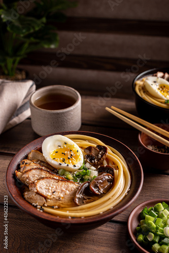 Asian ramen soup with chicken