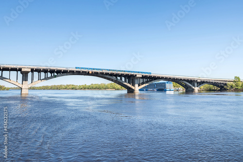 bridge with metro train across the Dnieper in the city of Kiev