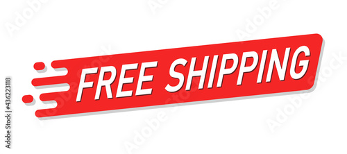 Free shipping red advertisement label, Special offer promotion price tag with shadow, Isolated on white background, Vector illustration