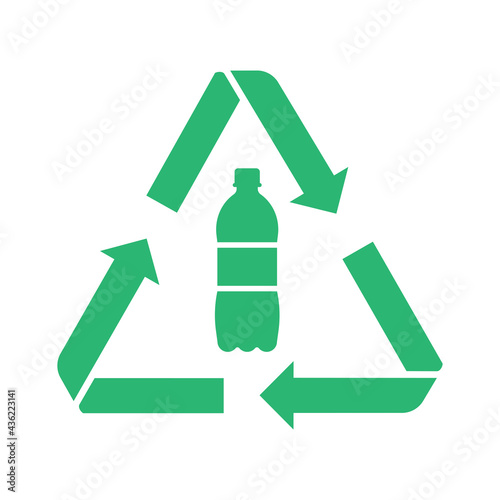 Recycle plastic logo icon, Arrows pet bottle shape recycling sign, Reusable ecological preservation concept, Isolated on white background, Vector illustration