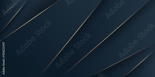 Abstract luxurious dark navy blue layered background with golden line. Elegant modern background. Vector illustration