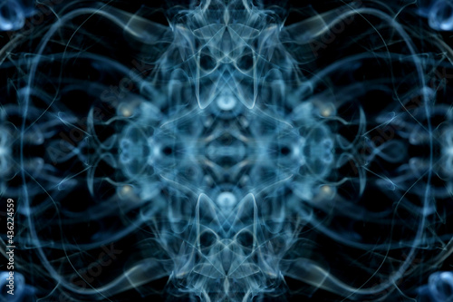 abstract graphics black blue fractal reflection symbol, design effect meditation background