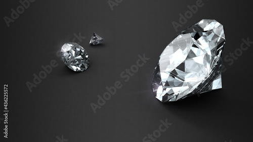 3D rendering. Diamonds on a dark background. Jewelry. Luxury items. Highlights and soft toning of the image. 3D illustration.
