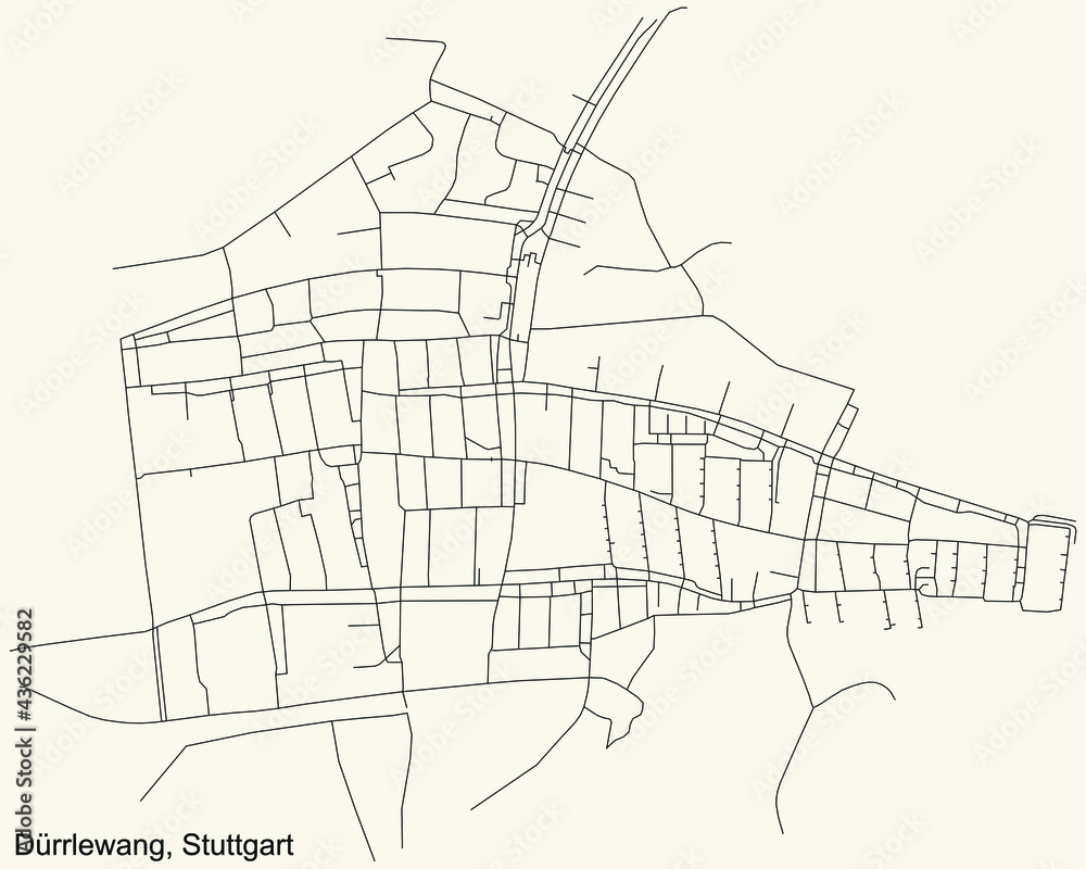 Black simple detailed street roads map on vintage beige background of the quarter Dürrlewang of district Vaihingen of Stuttgart, Germany
