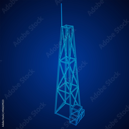 Antenna. Telecommunications signal transmitter radio tower. Communications concept. Wireframe low poly mesh vector illustration